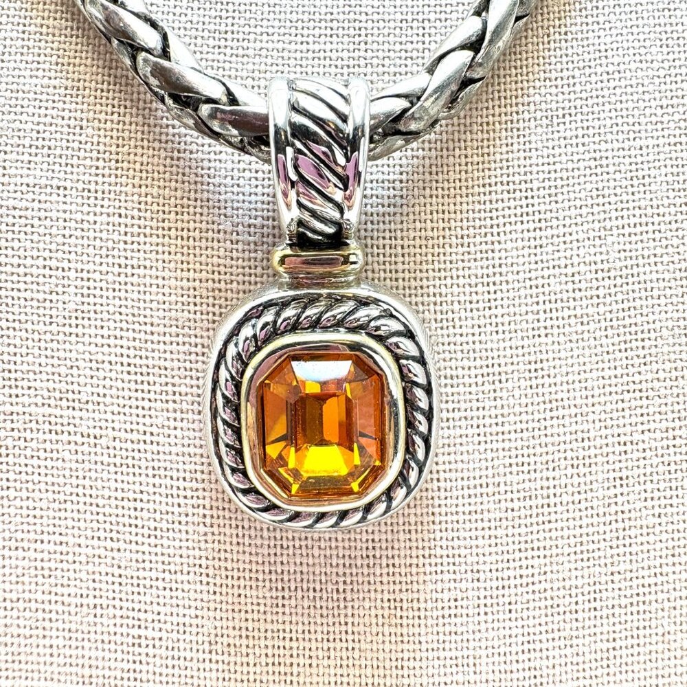 VTG Silver Plated Heavy Rope Chain Orange Rope Design Statement Pendant 18"